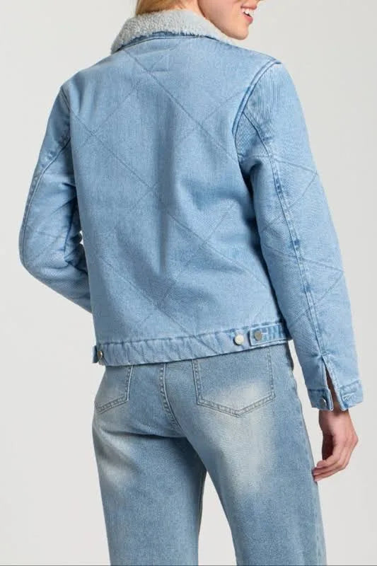Denim Jacket with sherpa/ light indigo