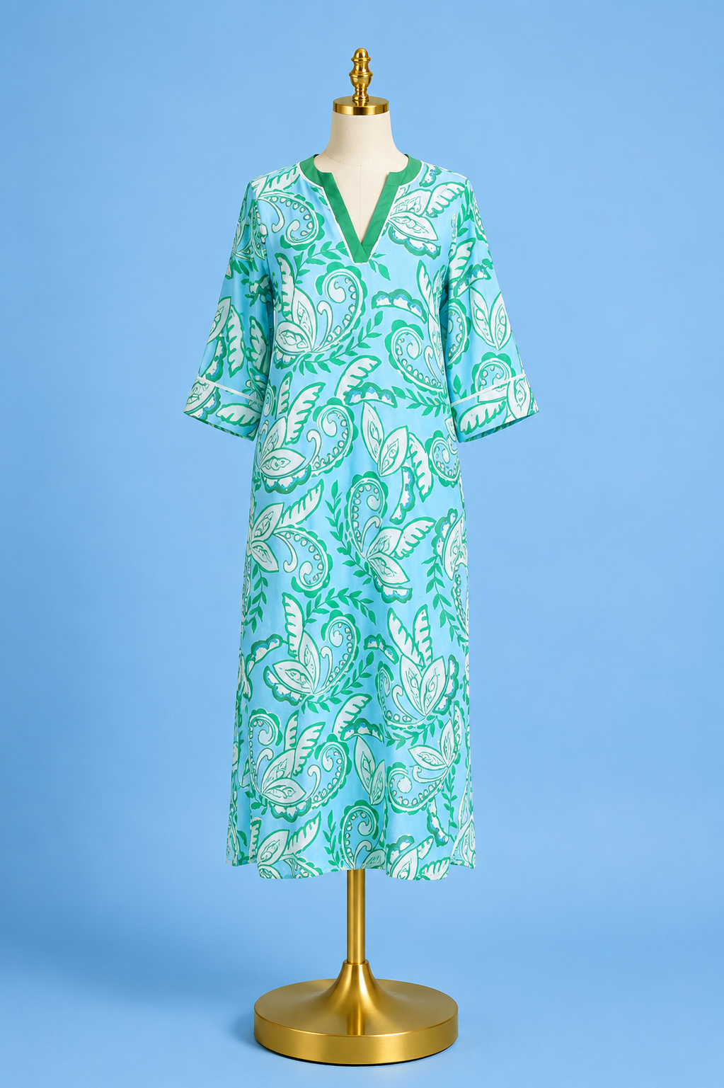 Trimmed Maxi dress/ green paisley
