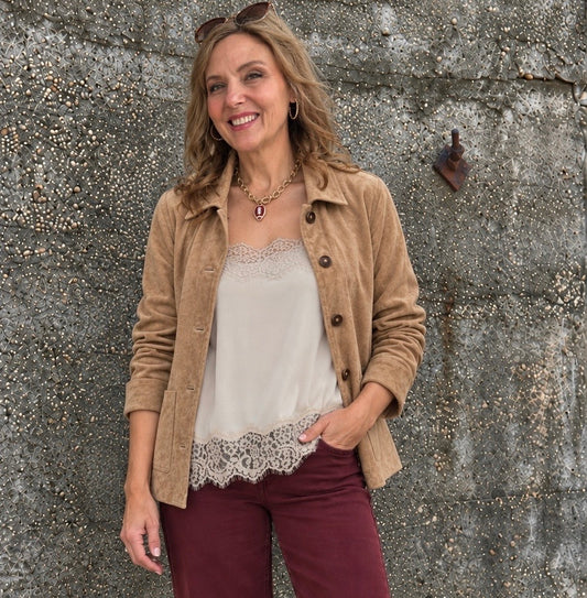 Roselle Lace Cami Frosted Pearl