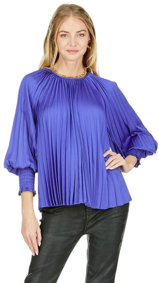 Joy Joy Royal Pleated Bishop Sleeve Top