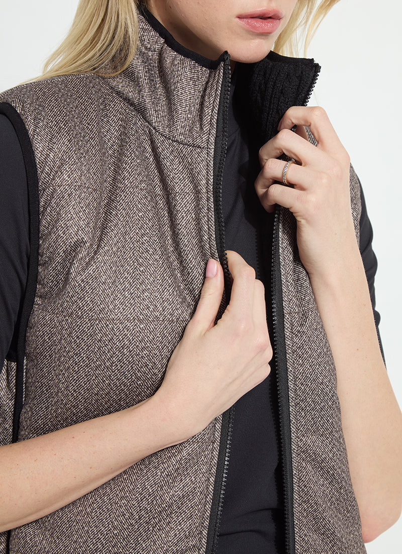 ROWYN REVERSIBLE SLEEVELESS PUFFER VEST/ donegal tweed