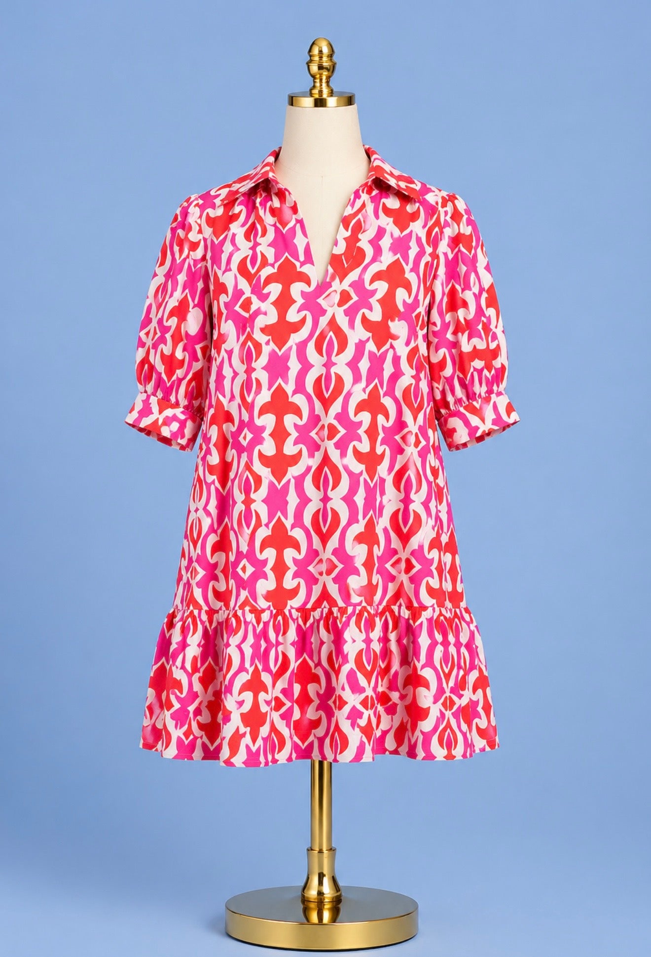 Tierney Dress / geo fleur hot pink