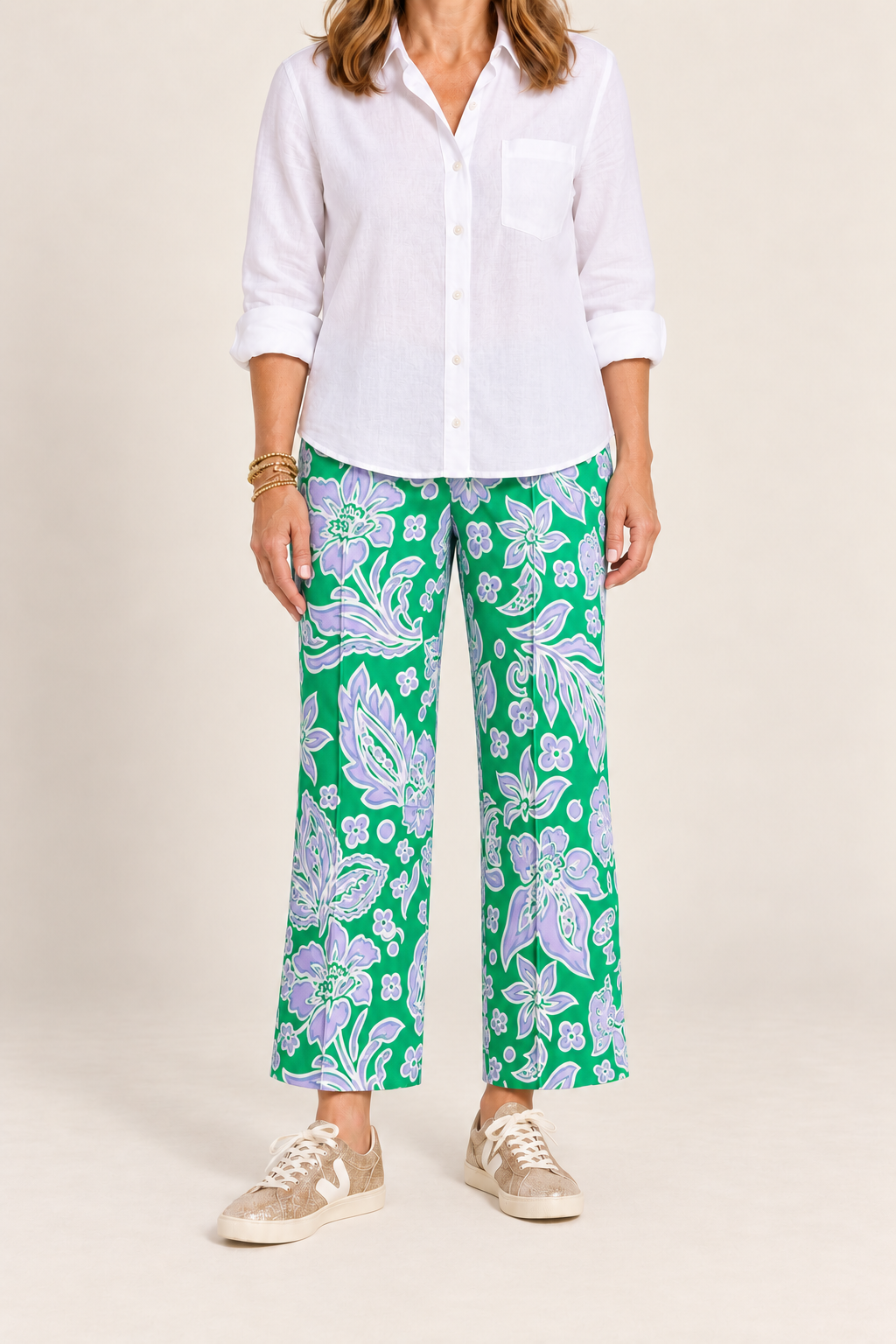 Front stitch ankle pant/ green petal