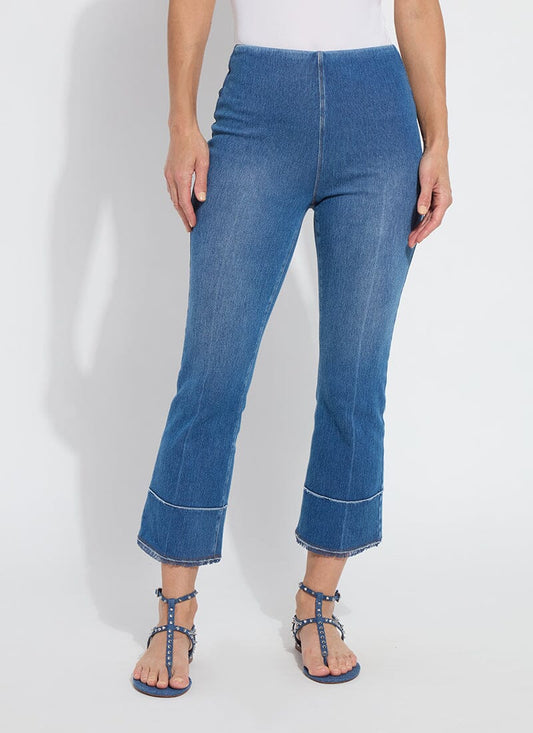 Dara seamed hem crop denim / mid wash