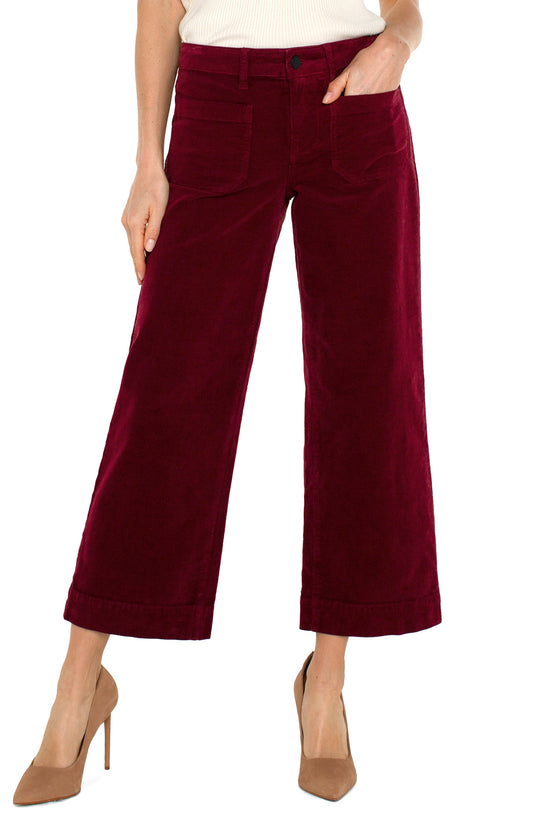 Liverpool Ruby Corduroy Crop Wide Leg with Patch Pockets