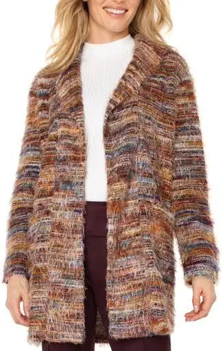 Open Front Multi Feather Knit Cardigan
