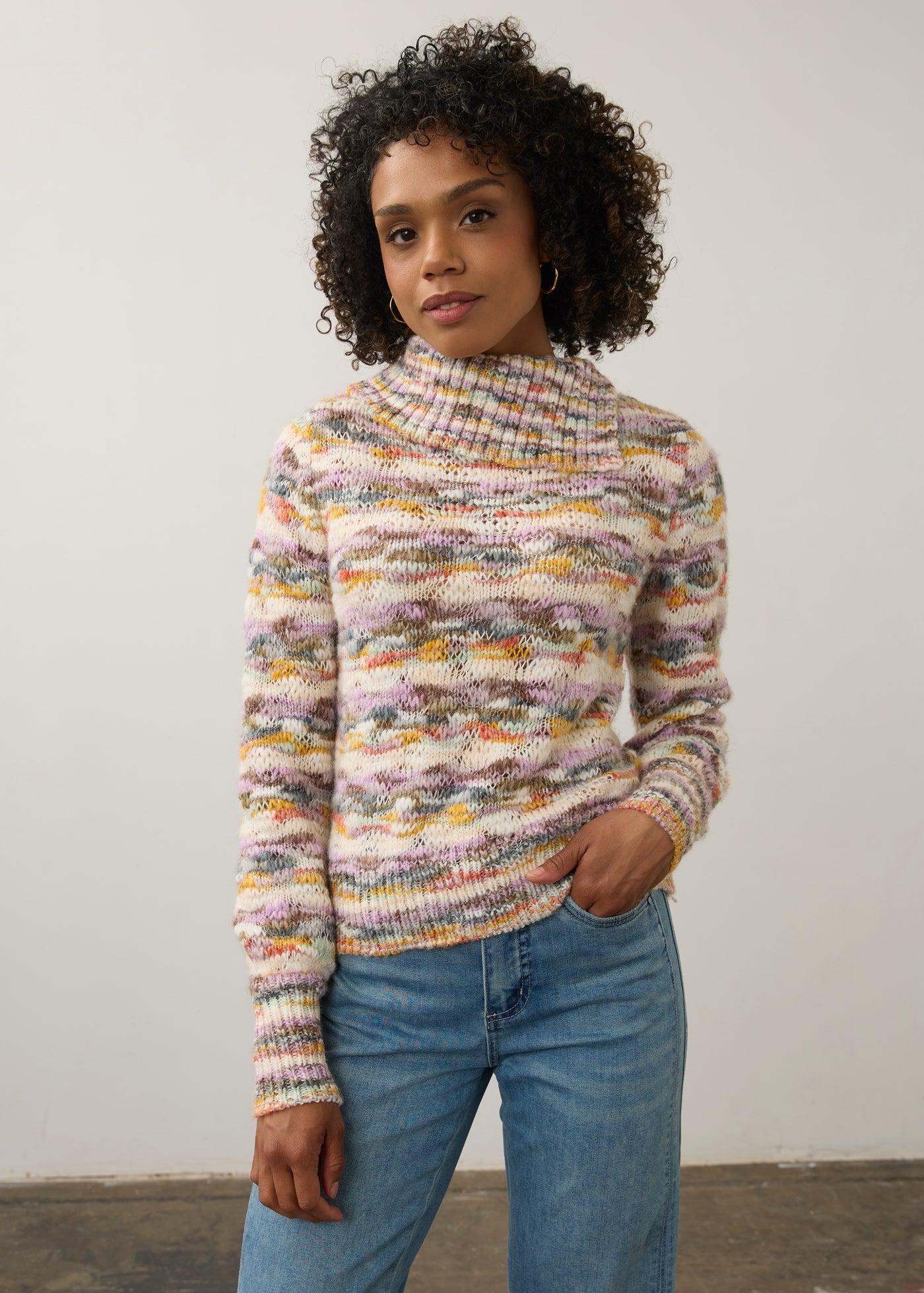 Enveloped Collar Sweater / layered spacdye