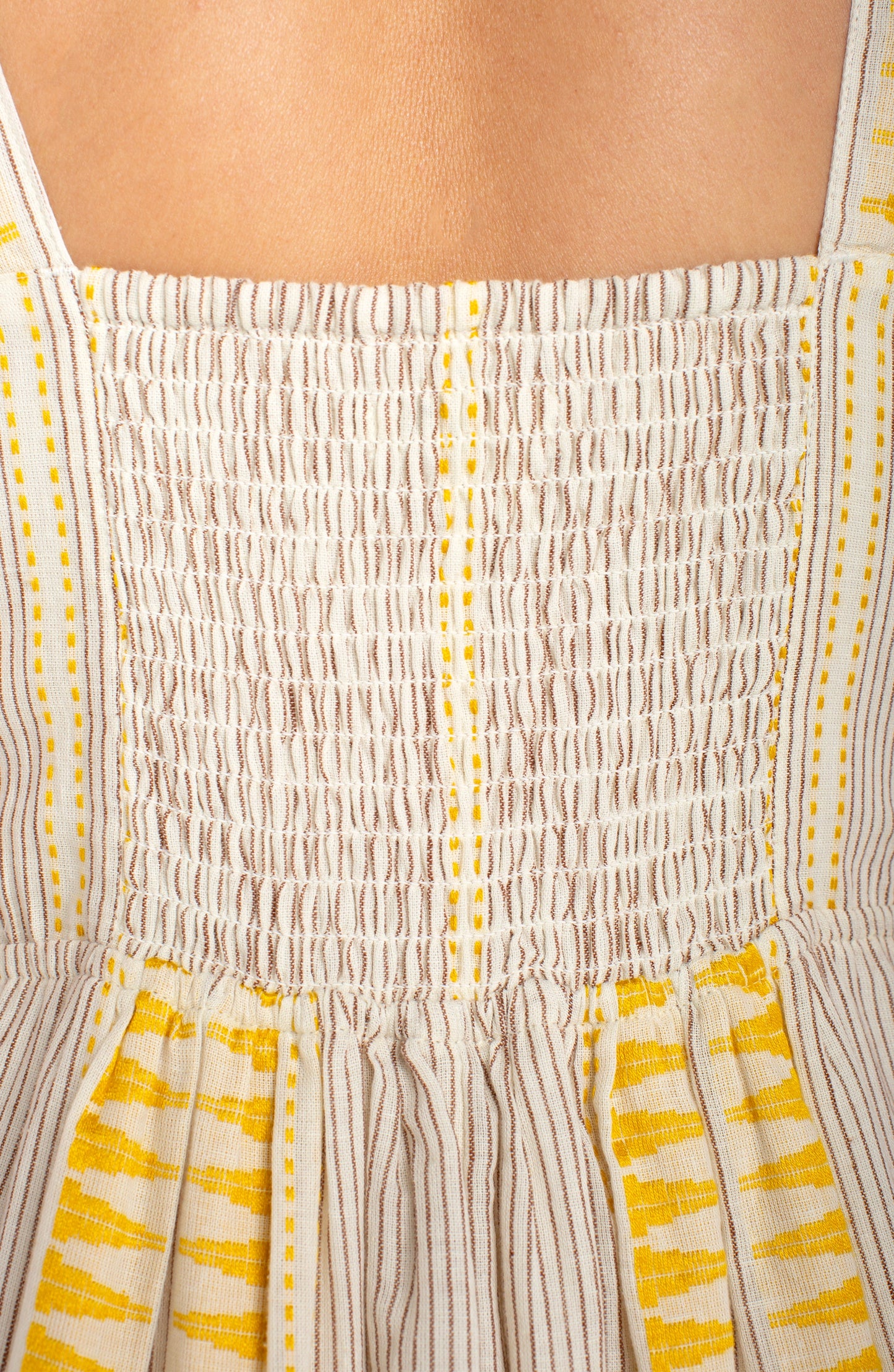 Sleeveless midi dress/ cream brown stripe