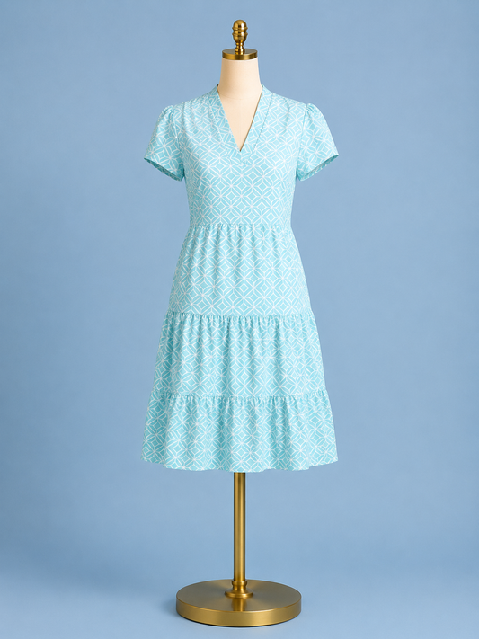 Libby Dress/ Star Lattice Light Blue