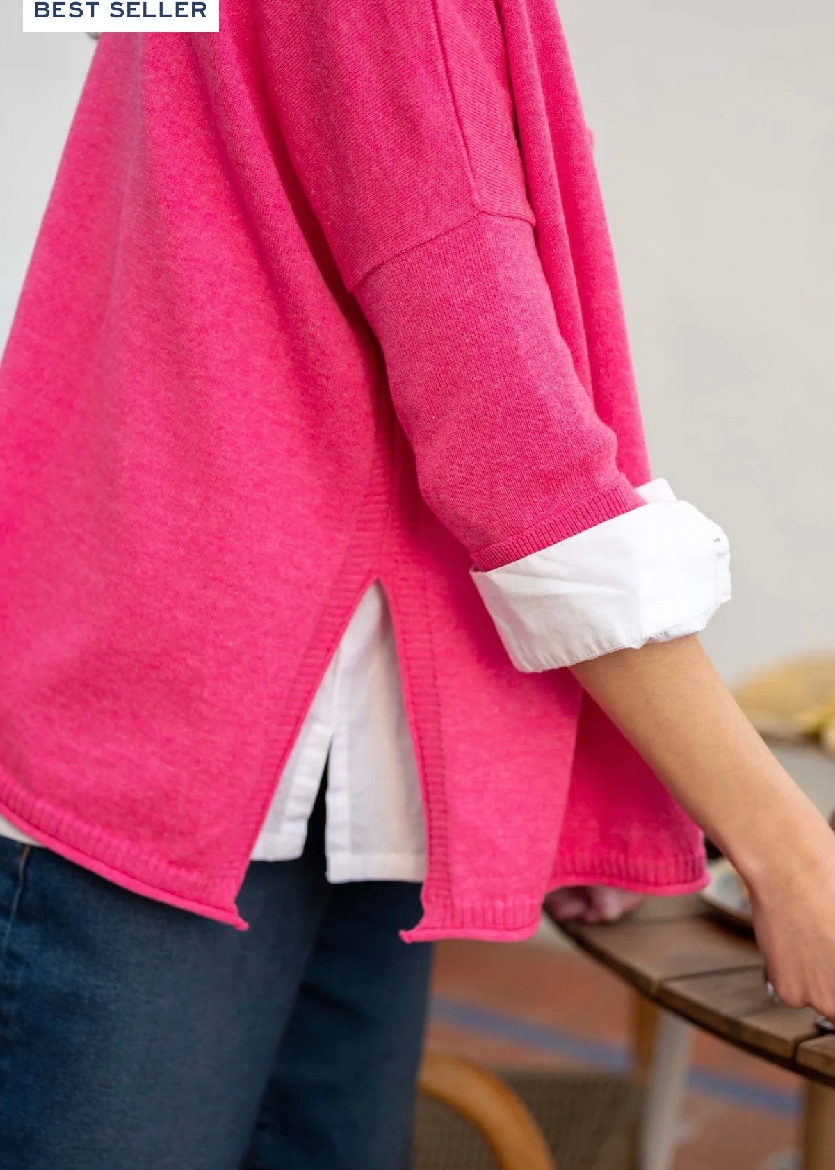 Catalina Cotton Ruffle Henley / Fuscia