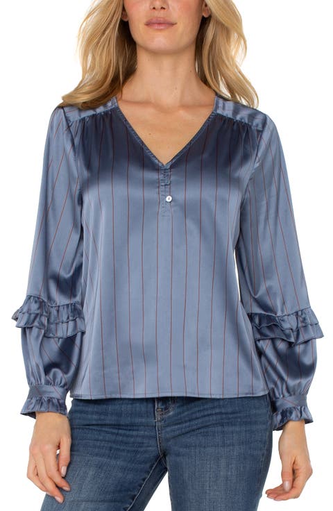 Woven blouse/ chambray with rust stripe