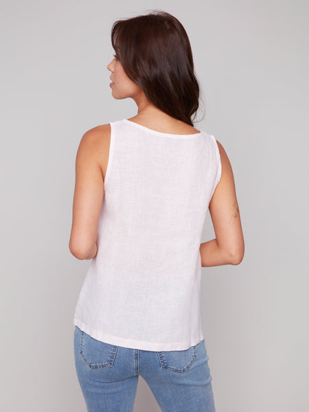 Sleeveless linen top with slit / petal