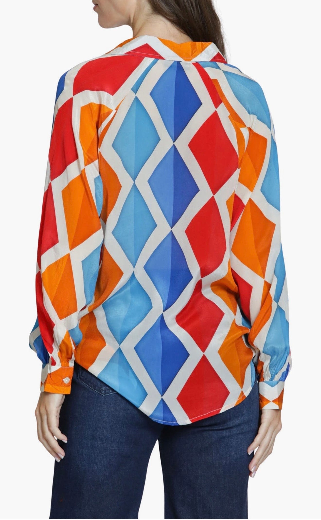 Pullover blouse/ red blue multi