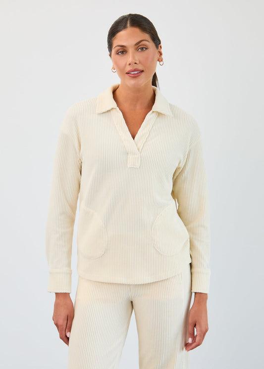 Creme Popover Top corduroy