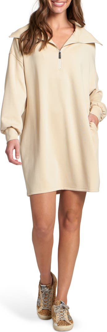 Half Zip Sweatshirt dress/ tan