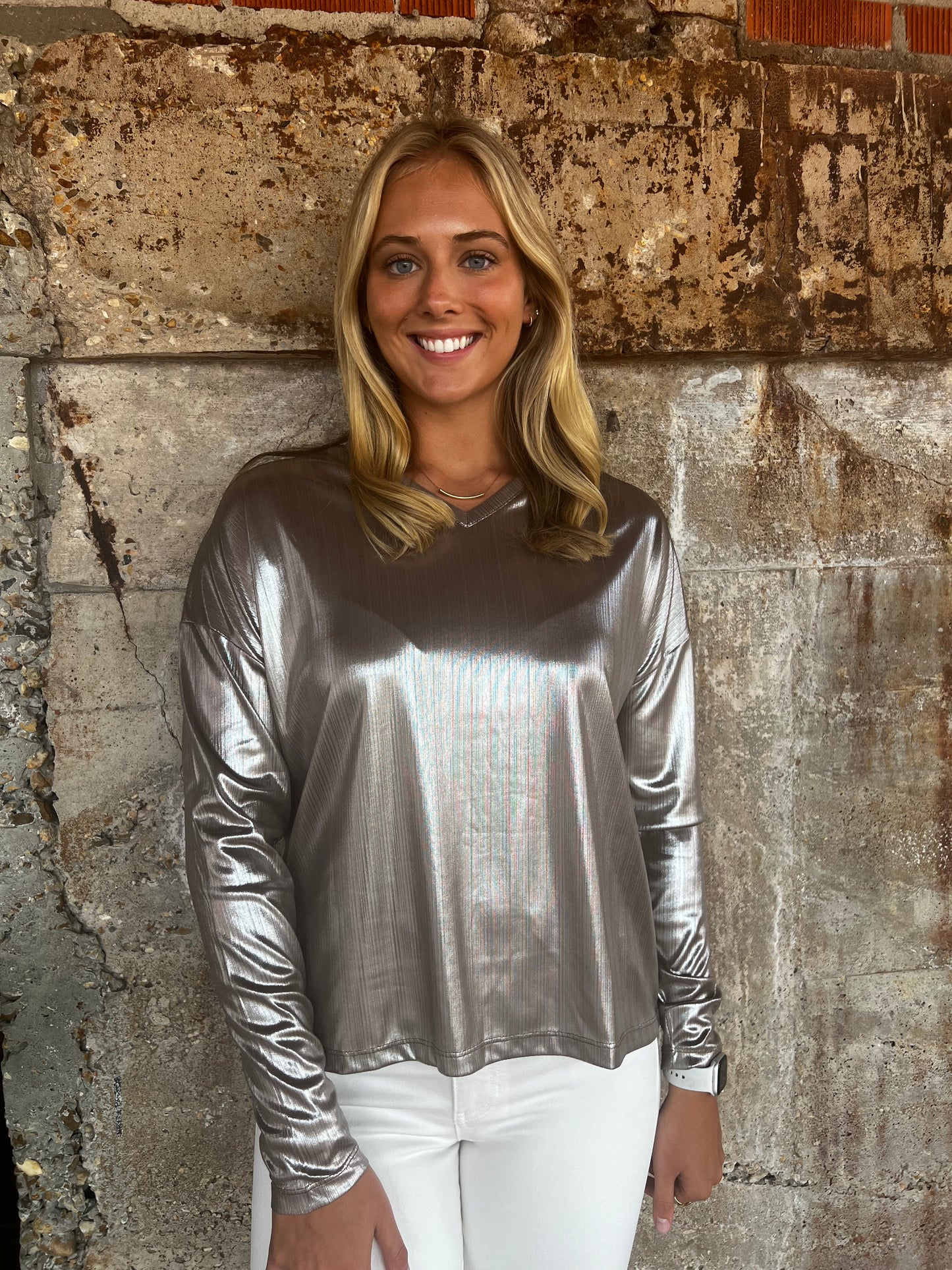 Charlie B foiled knit top truffle