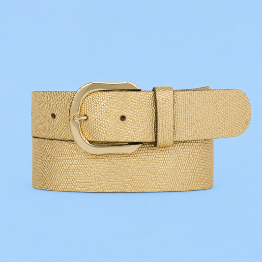 Amsterdam Heritage Gold Belt / Metallic Iguana Textured Leather Belt