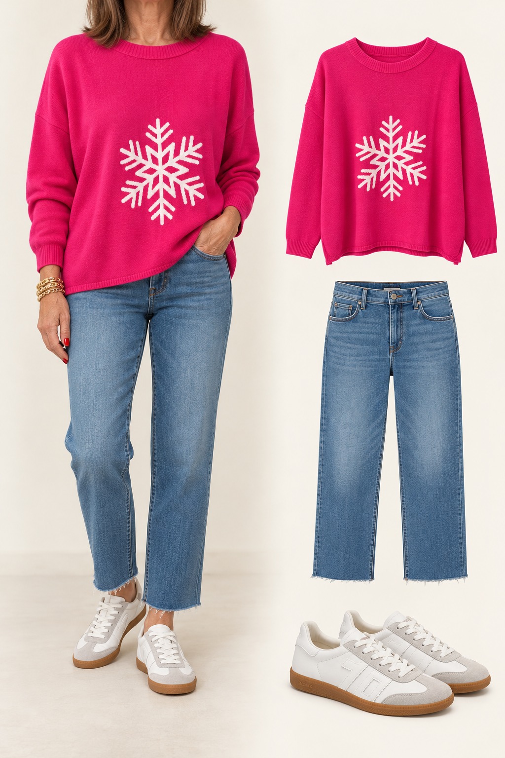Catalina Crewneck Sweater Fuchsia Snowflake