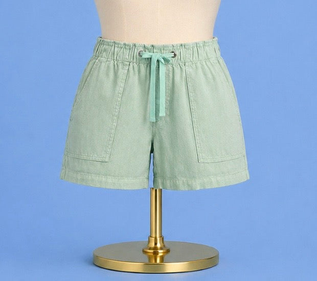 Katana Drawstring Linen Blend shorts/ seafoam green
