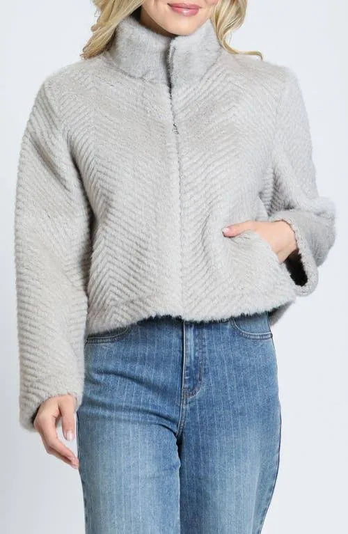 Zig Zag Textured Zip Up / silver taupe