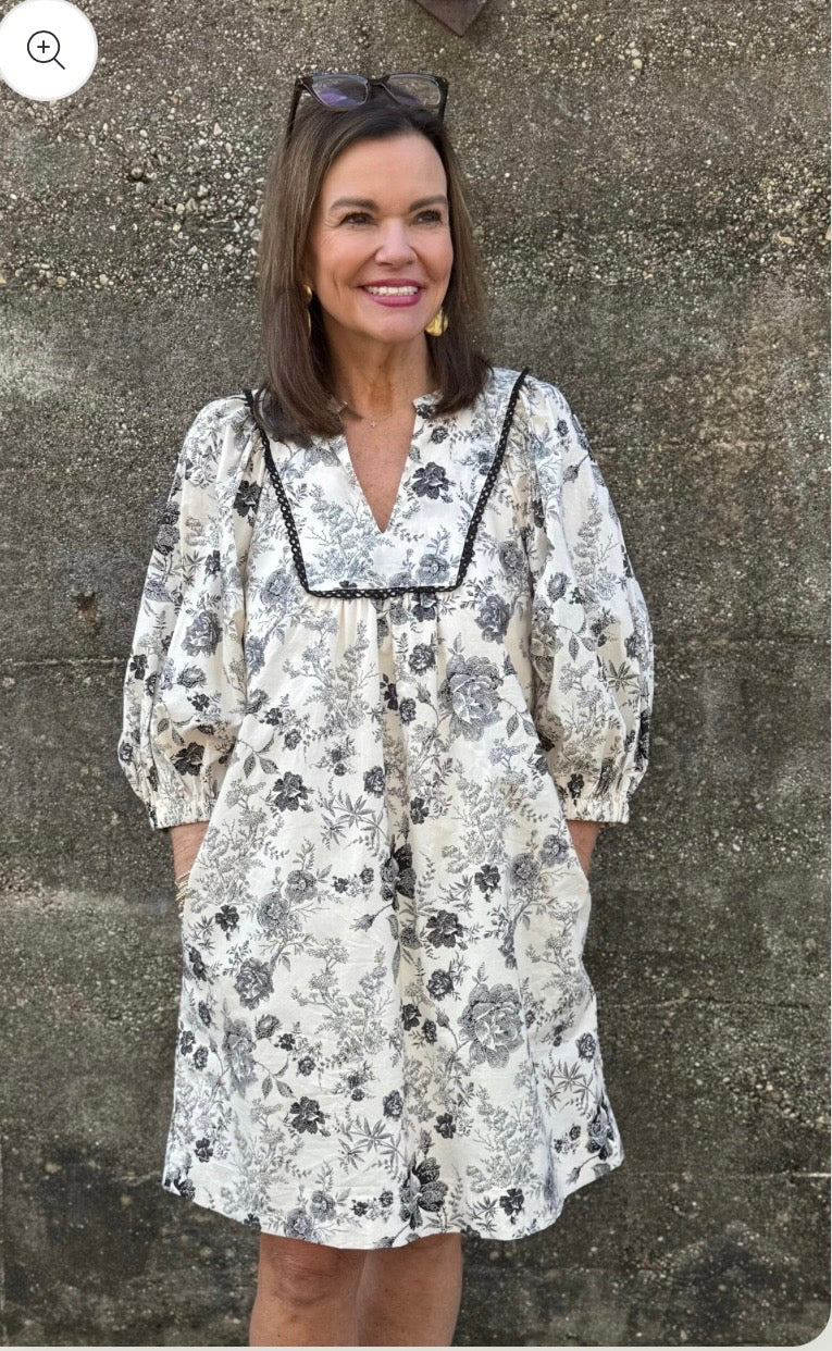Front Yoke Trimmed Dress/ Floral Poetry