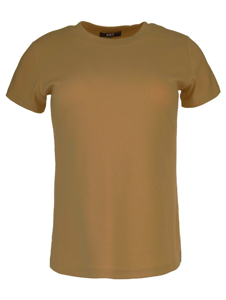 Langley short sleeve rib top/ camel