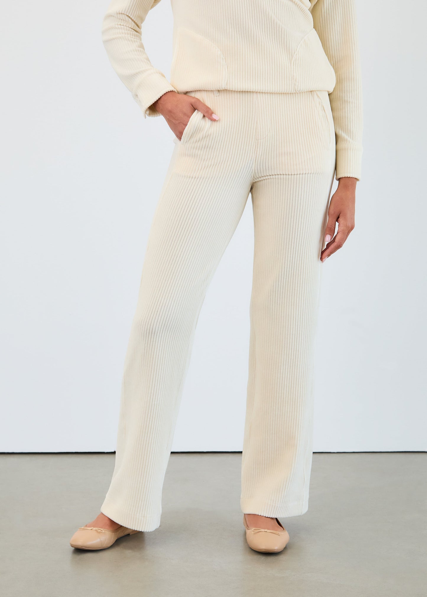 Creme pull on corduroy wide leg pants