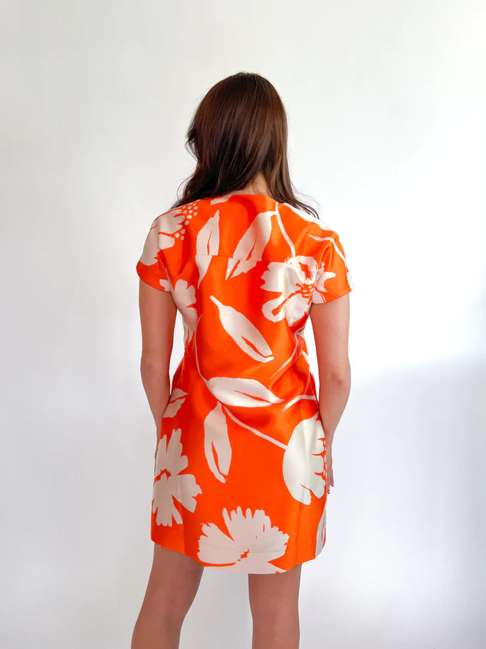 Zipper Shift Dress/ Orange floral brocade