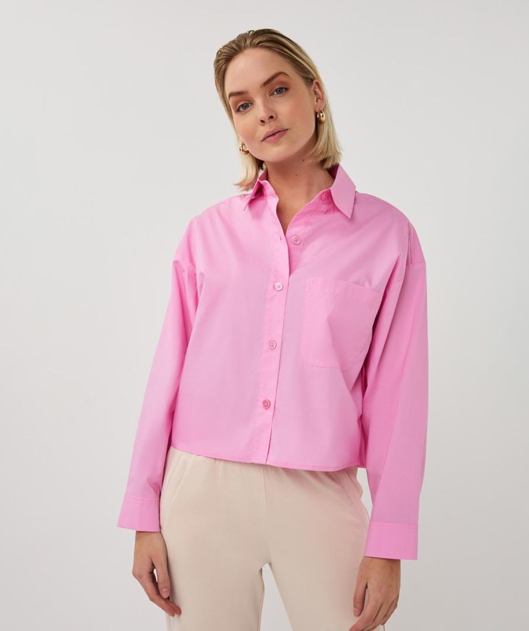 Blouse cropped folded cuff / Rose