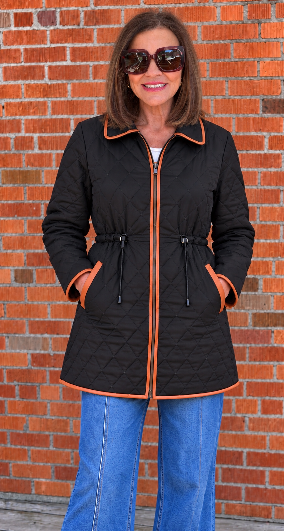 Black Quilted Coat with drawstring waist