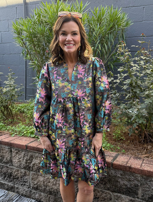 High Neck Flounce Dress / Vintage Floral