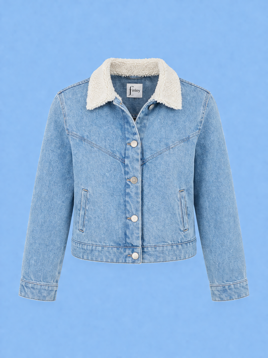 Denim Jacket with sherpa/ light indigo