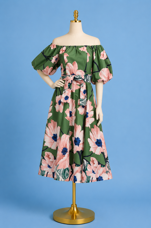 Midi Dress/ Olive Bloom