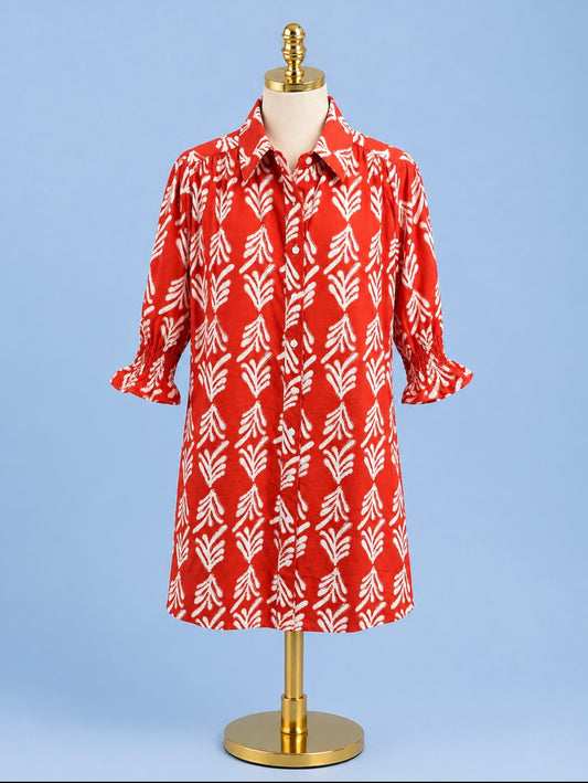 Coral Palm shirt dress