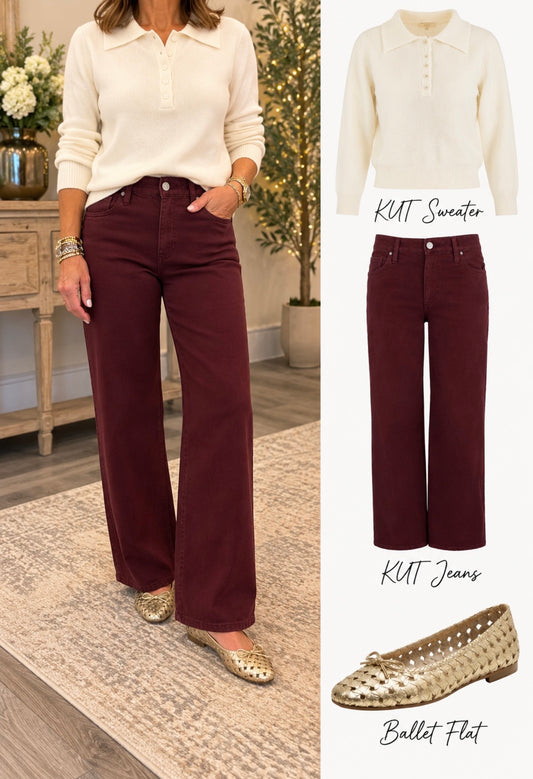 Charlotte Wide Leg Pant / Claret