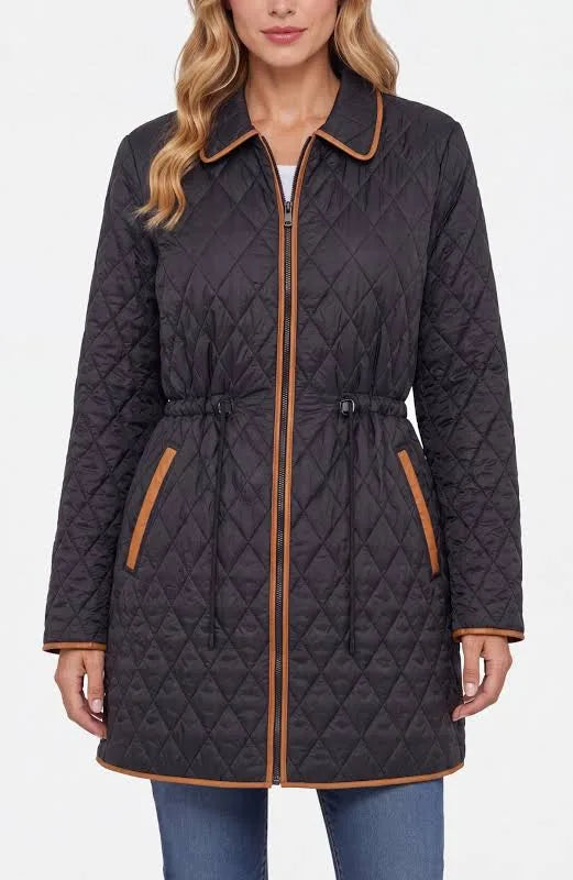 Black Quilted Coat with drawstring waist