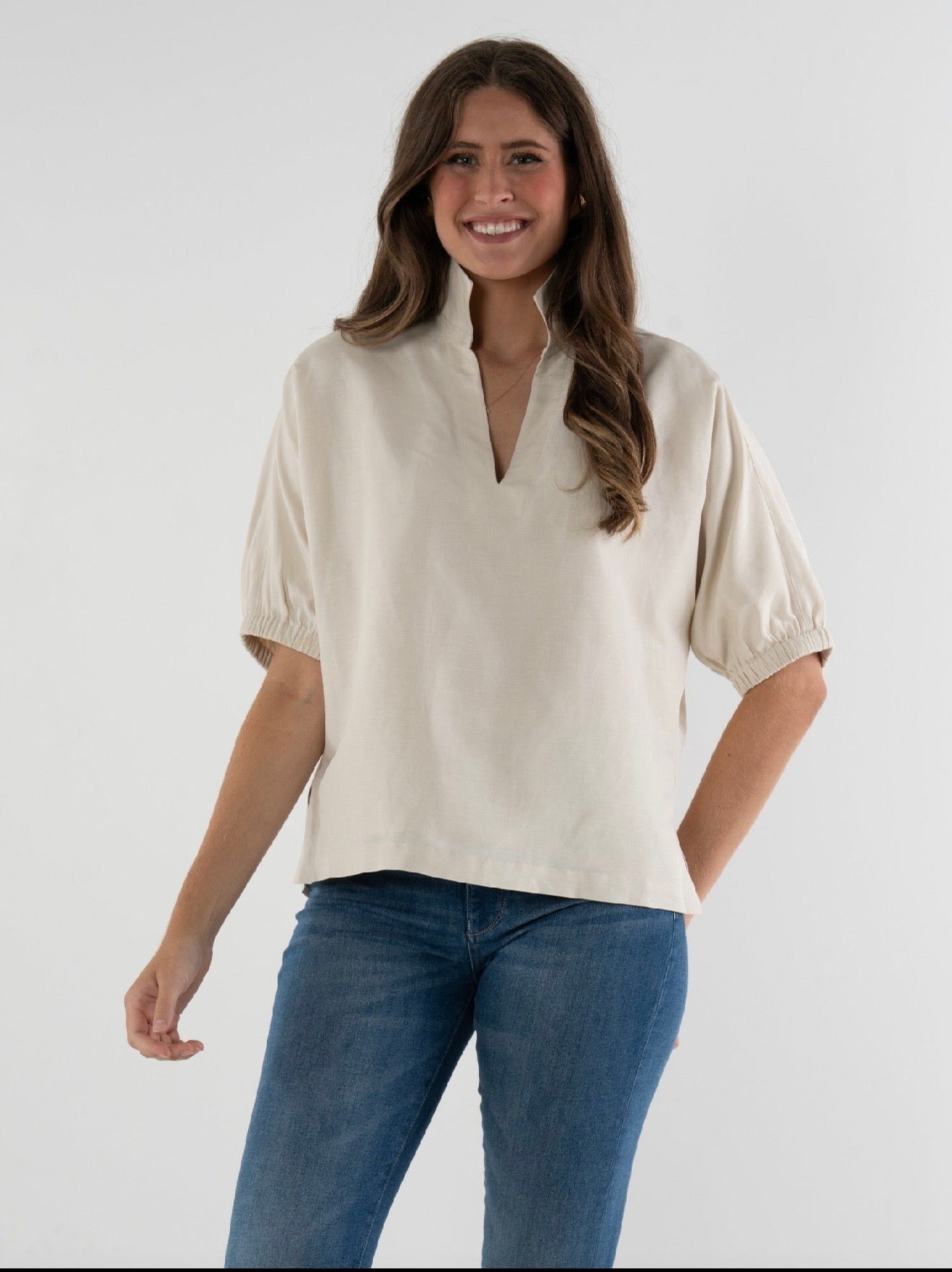 Poppy Top - Sandshell Linen