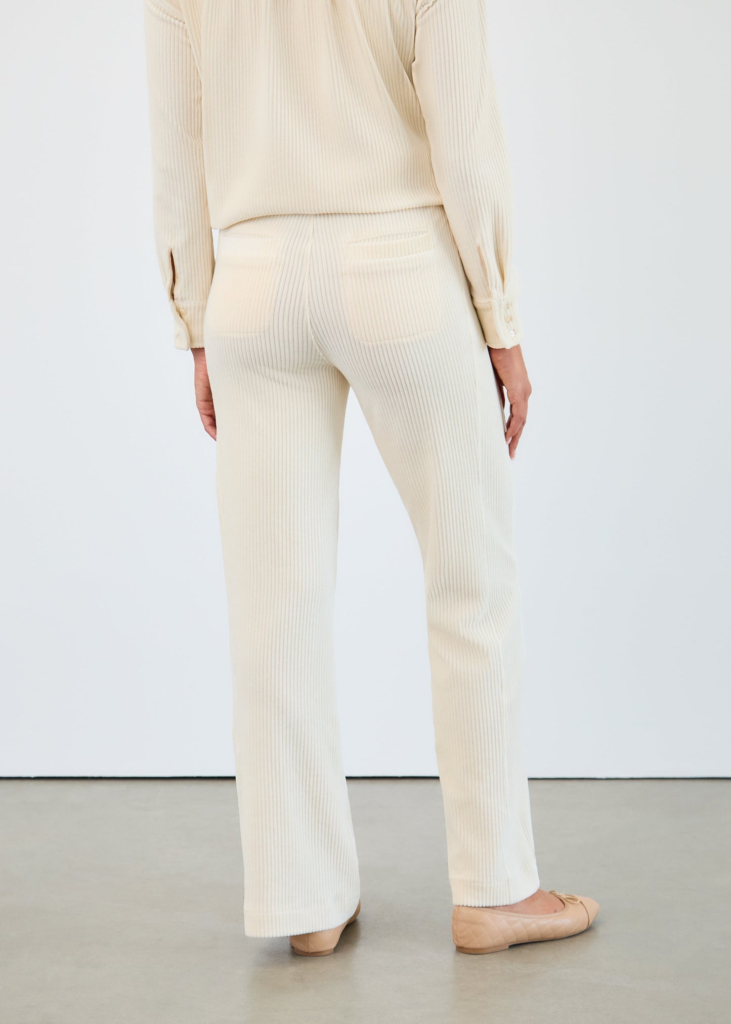 Creme pull on corduroy wide leg pants