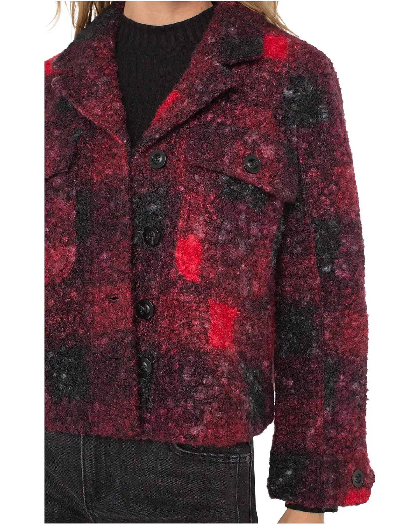 Casual jacket / red black Buffalo check Sherpa