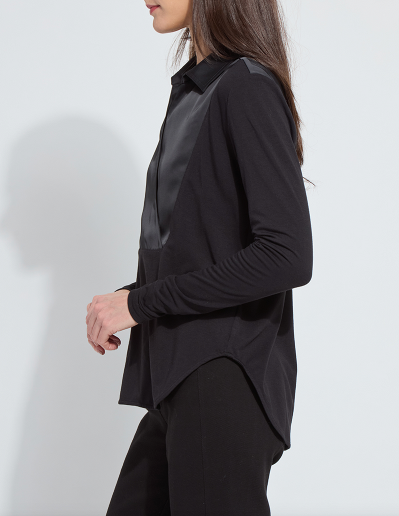 Pietra Shirt Collar Mix Media Top/ black