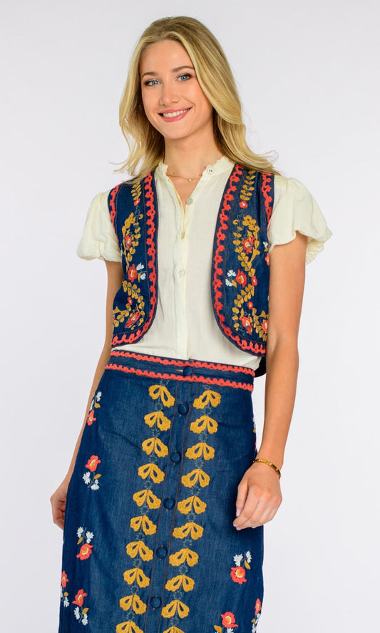 Kit Vest/ denim embroidery