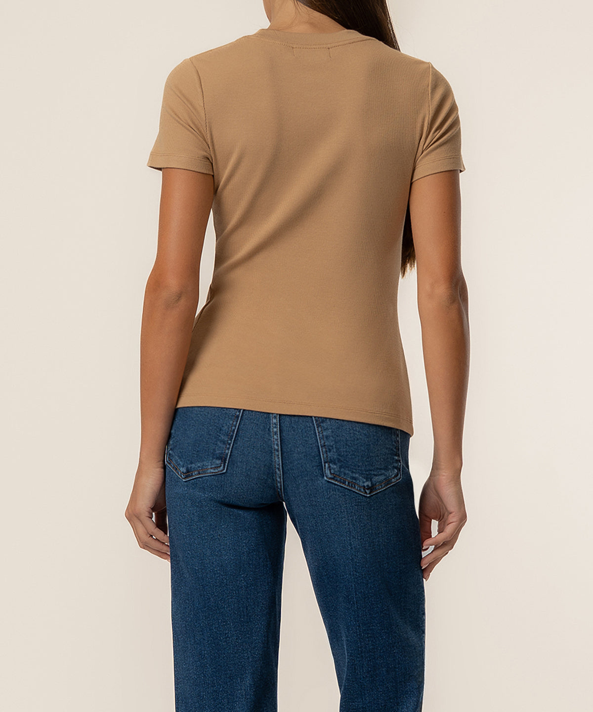 Langley short sleeve rib top/ camel