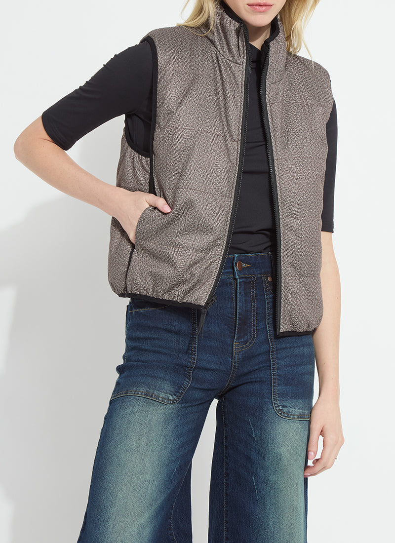 ROWYN REVERSIBLE SLEEVELESS PUFFER VEST/ donegal tweed