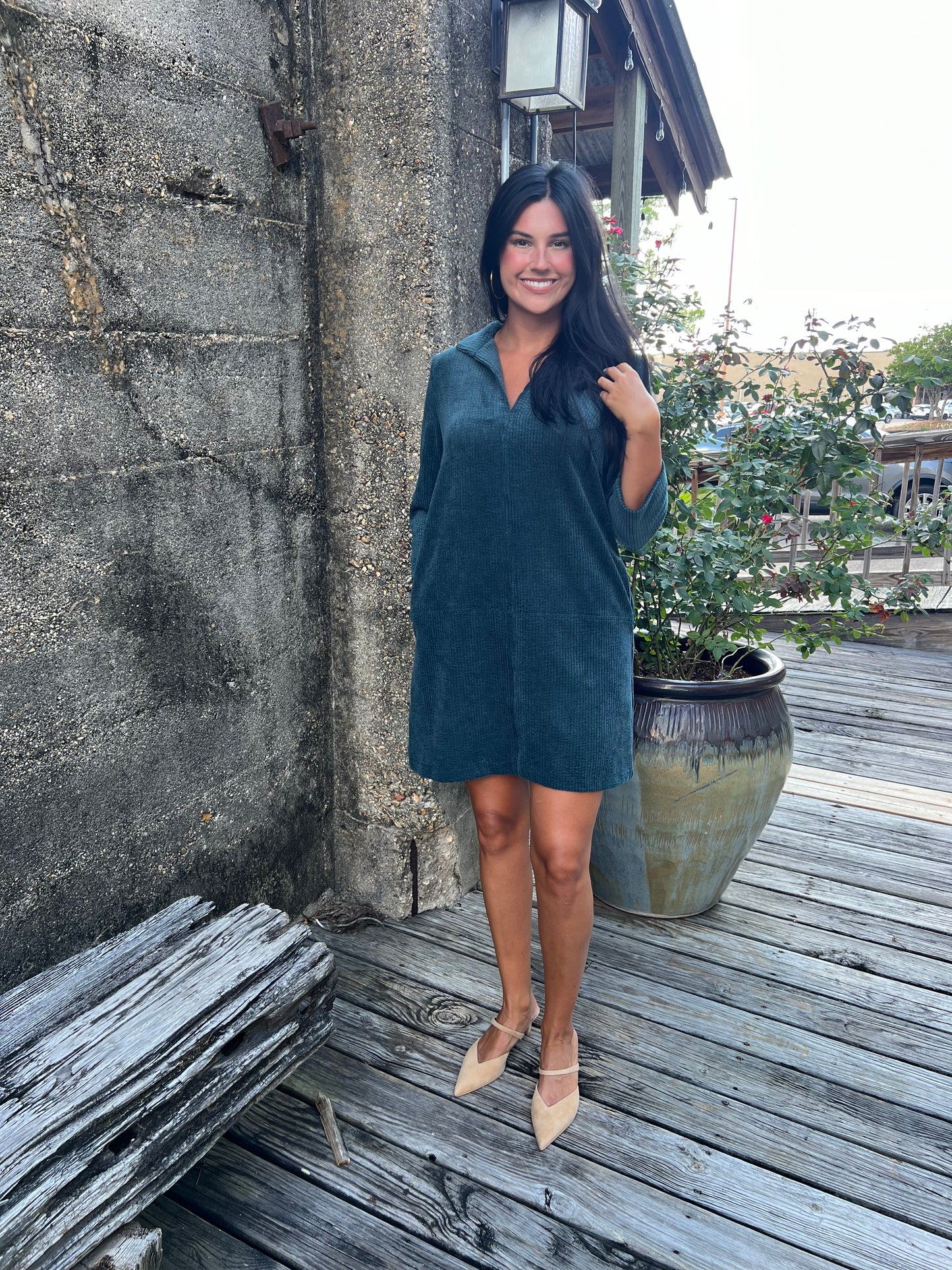 THML Corduroy Midi Dress Teal