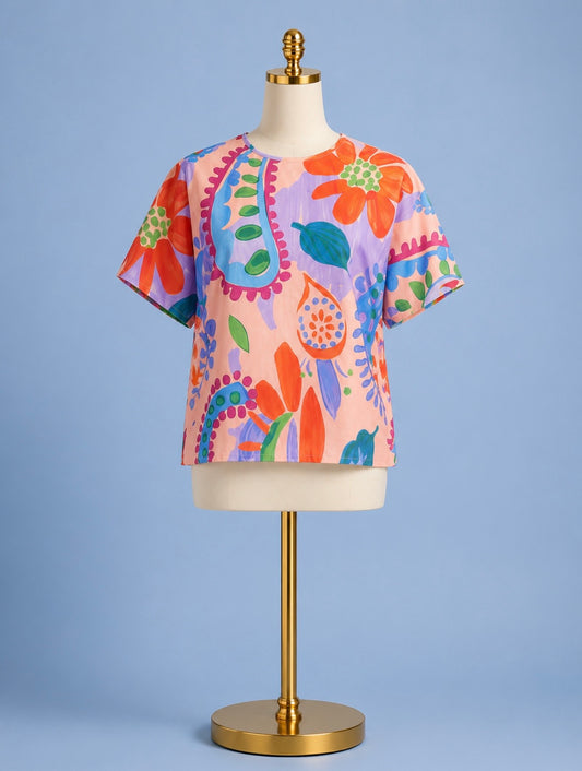 Pleated Top/ Happy Hibiscus