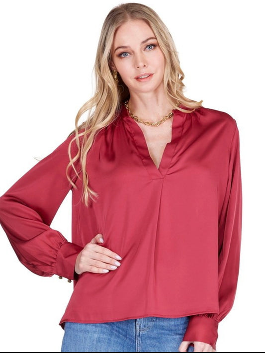 V-neck top/ Burgundy