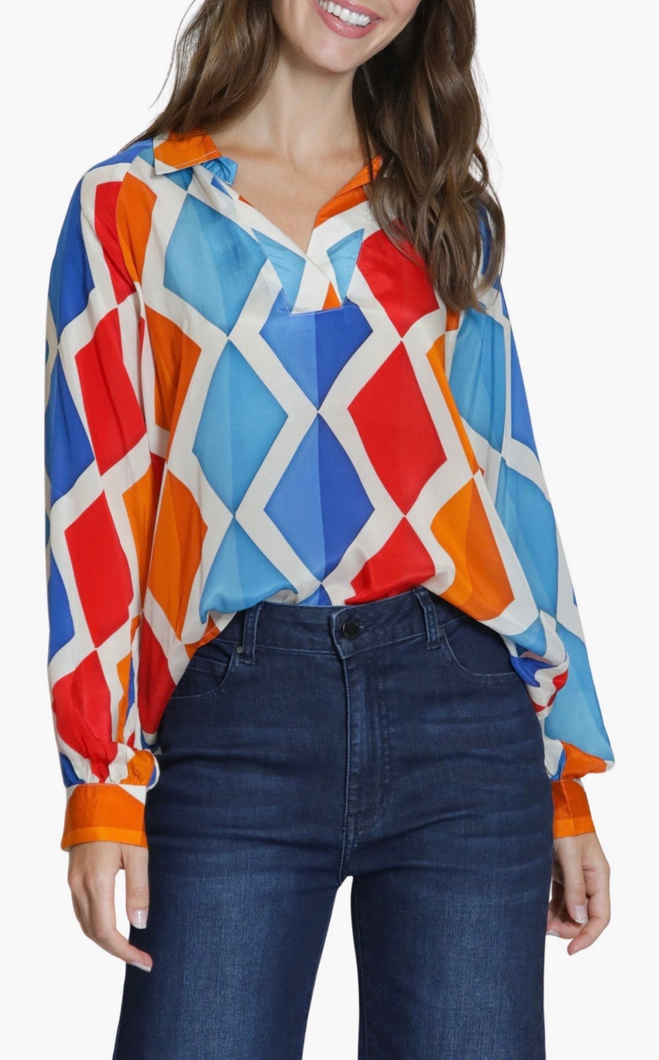 Pullover blouse/ red blue multi