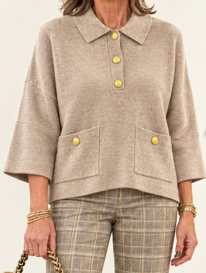 Pocket Polo Sweater/ Heather Sand