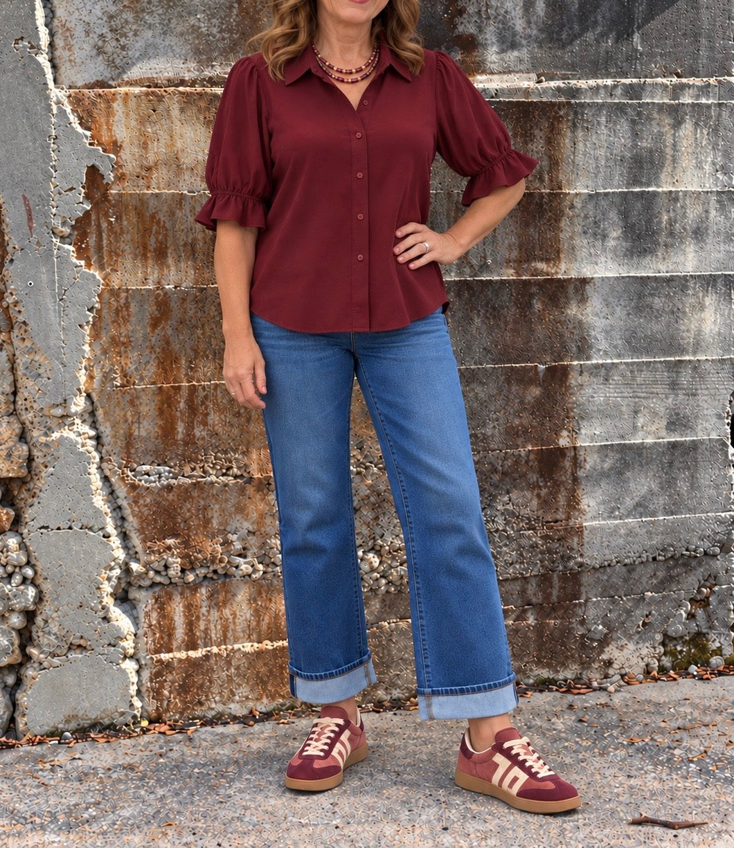 Elbow Puff Sleeve / Oxblood