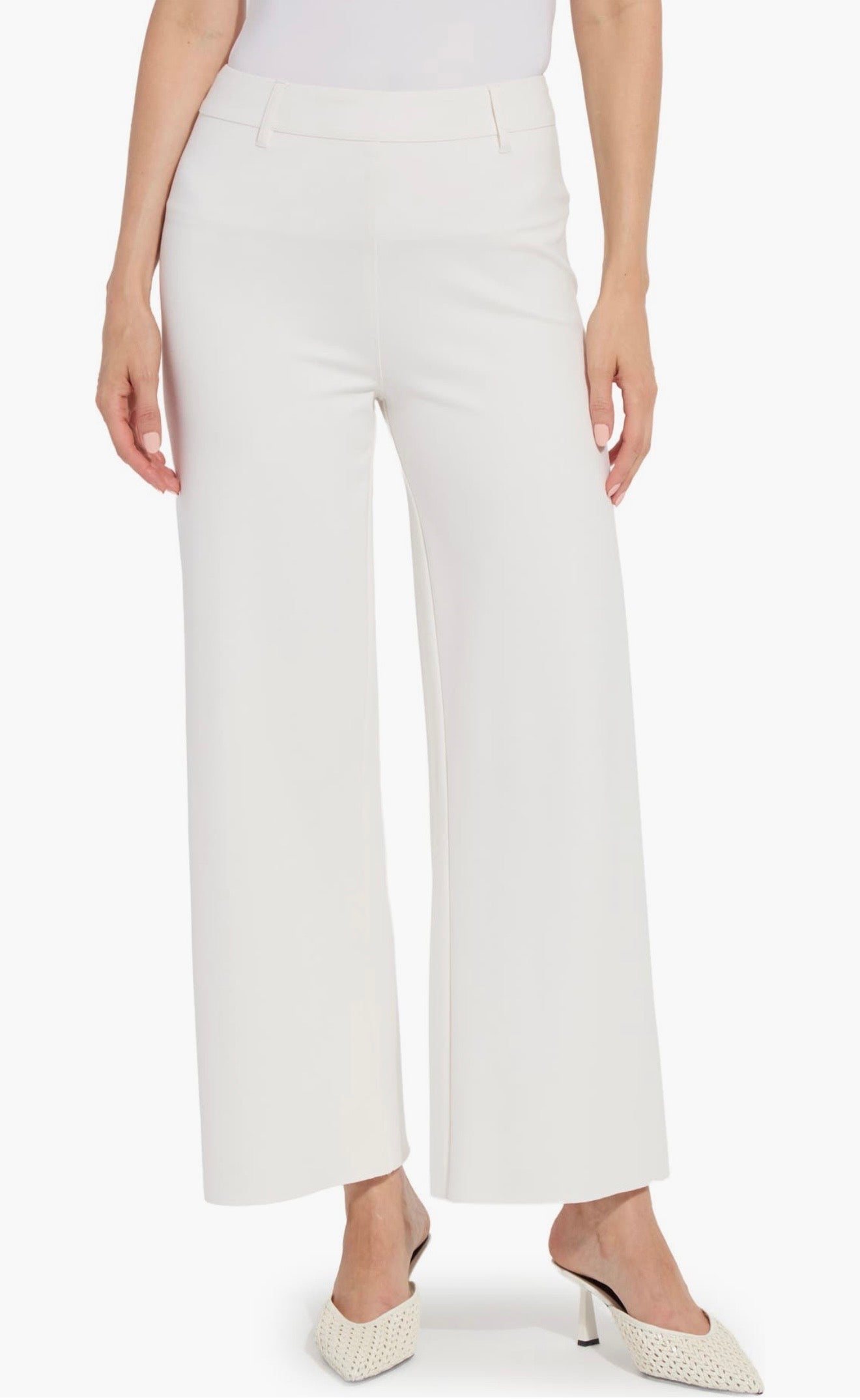 Erin Hi Waist Wide Leg Ponte/ chalk